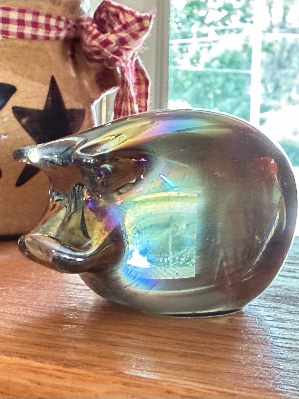 Iridescent Glass Pig Sculpture - Home Art Décor
